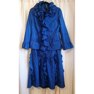 NWT Jerry T. Women's Royal Blue/Metallic/Ruffled  Skirt Suit Size‎ M